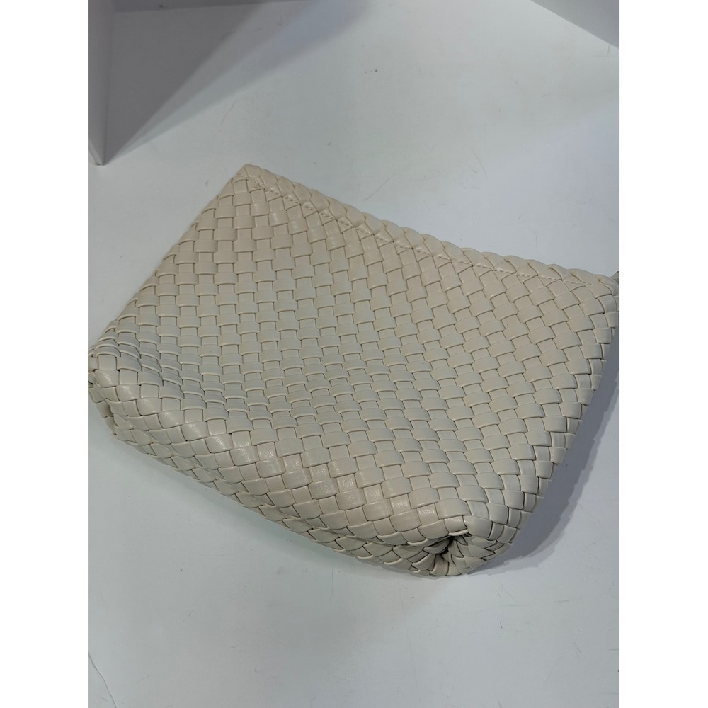 Rachel Zoe Cream Woven Vegan Leather Zip Top‎ Clutch Bag Off White Handbag